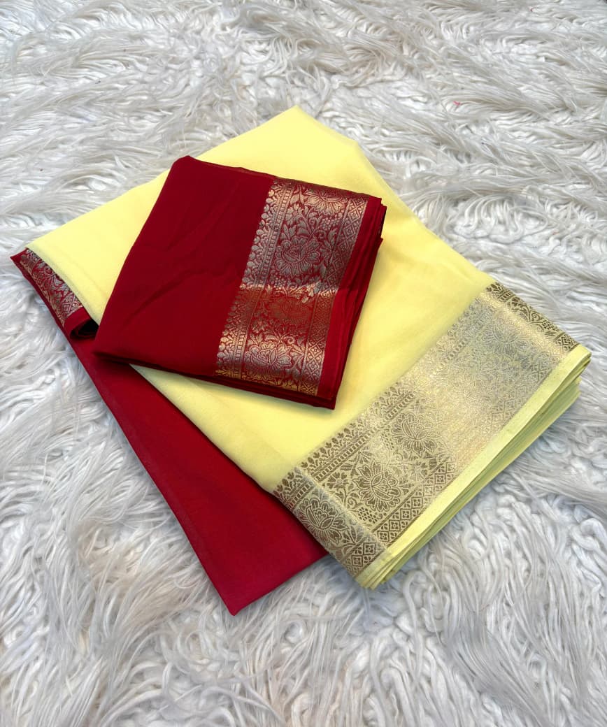 Shaded Chiffon Saree with Jacquard Border & Contrast Blouse