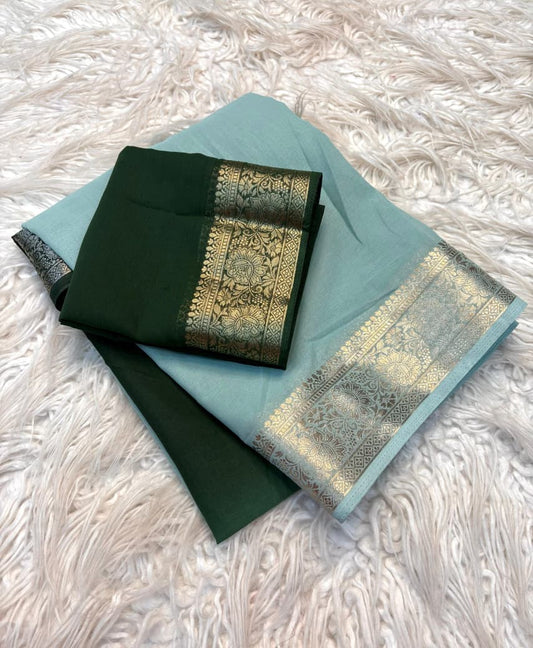 Shaded Chiffon Saree with Jacquard Border & Contrast Blouse