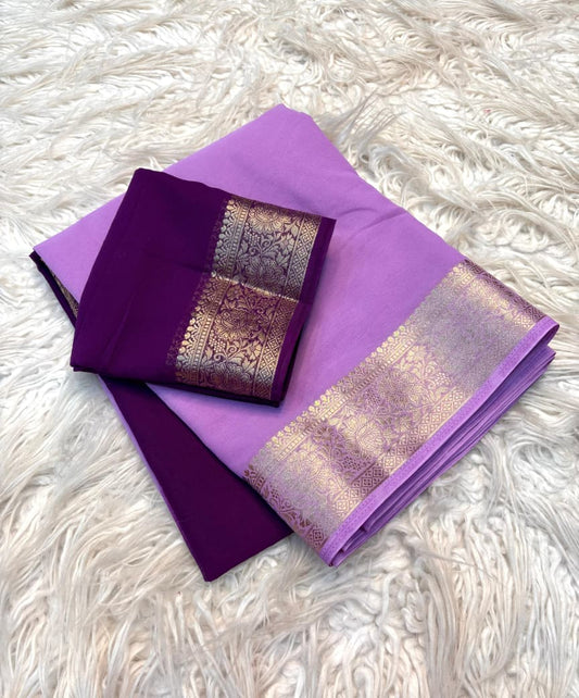 Shaded Chiffon Saree with Jacquard Border & Contrast Blouse