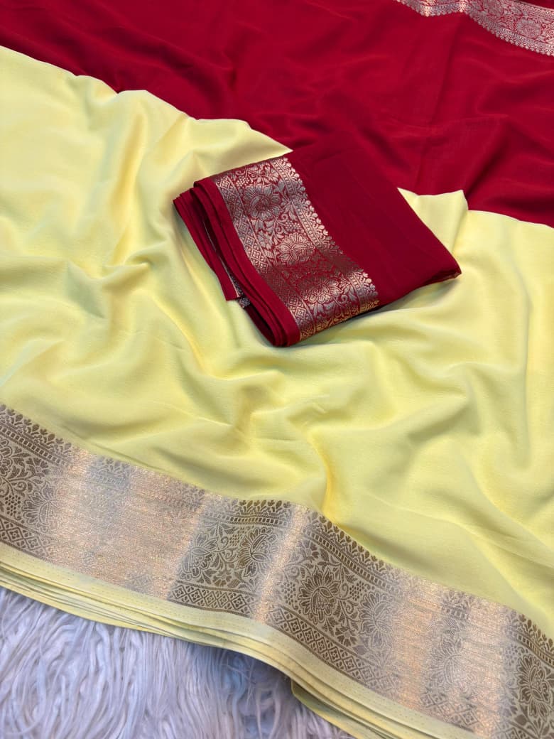 Shaded Chiffon Saree with Jacquard Border & Contrast Blouse