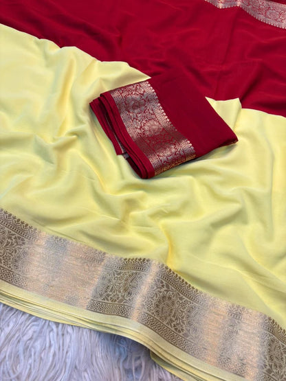 Shaded Chiffon Saree with Jacquard Border & Contrast Blouse