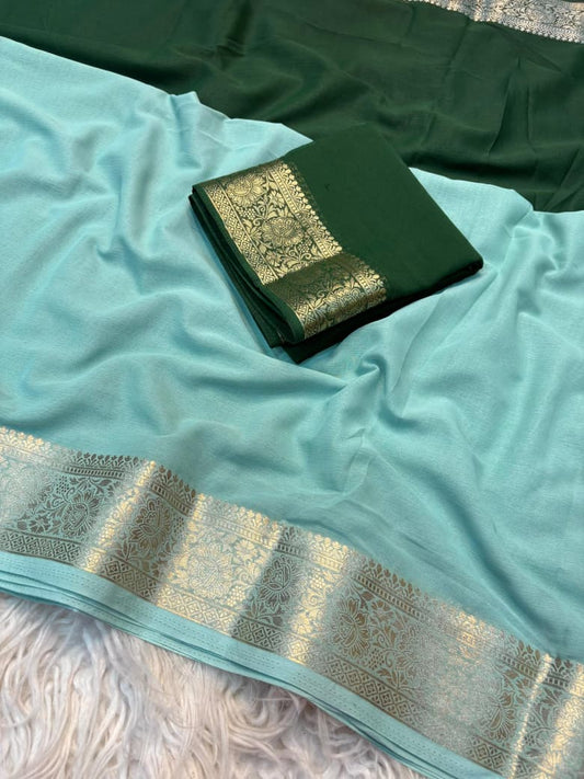 Shaded Chiffon Saree with Jacquard Border & Contrast Blouse