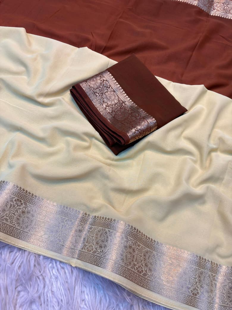 Shaded Chiffon Saree with Jacquard Border & Contrast Blouse