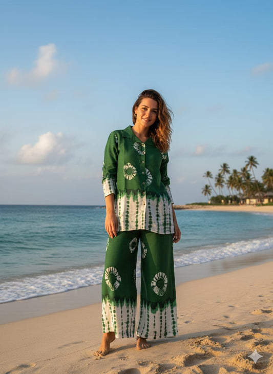 Shibori Printed Rayon Slub Full Sleeve Co-Ord Set for Women