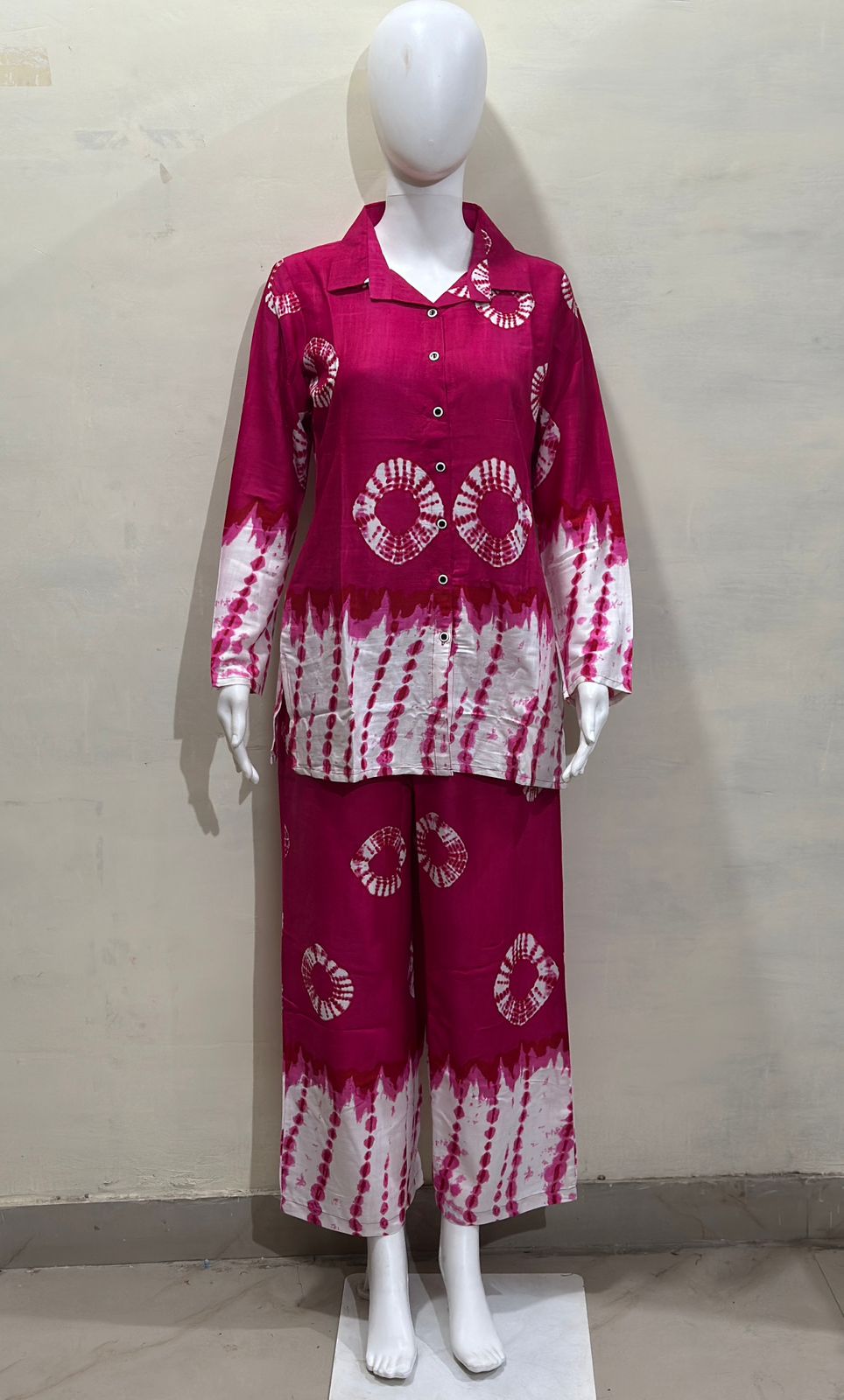 Shibori Printed Rayon Slub Full Sleeve Co-Ord Set for Women