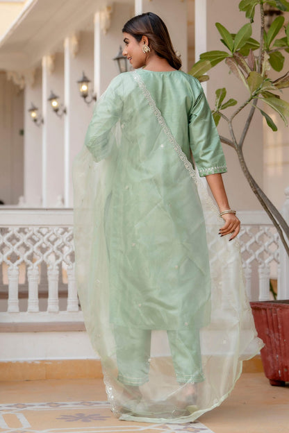 Silk Blend Embroidered Kurta Set with Silk Dupatta