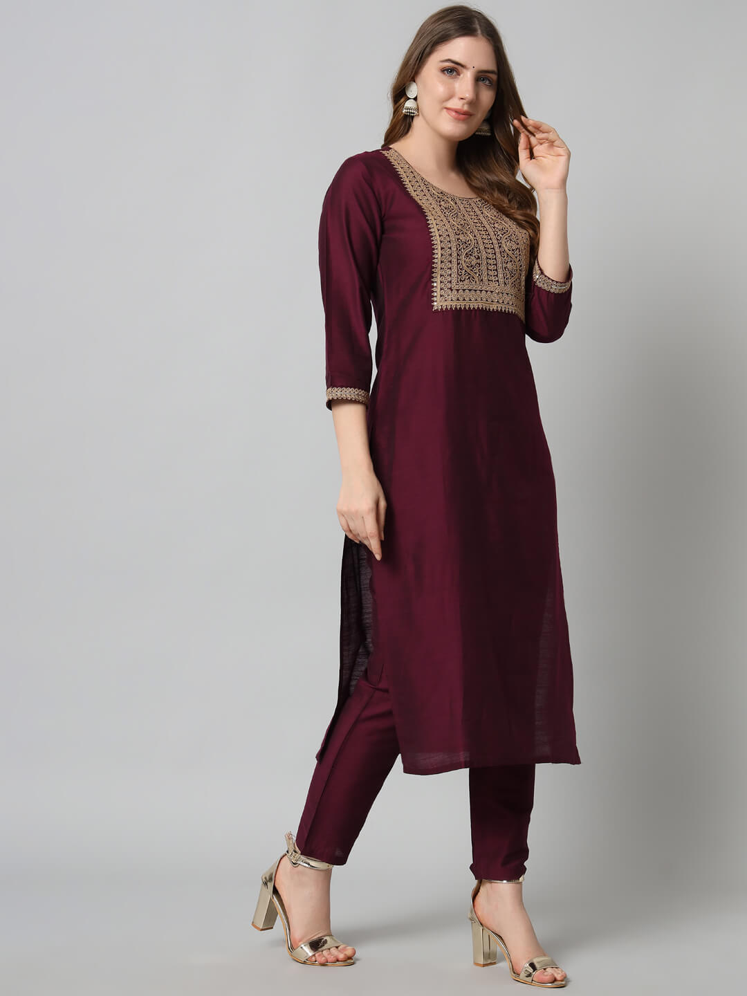 Silk Blend Kurta & Trouser Set with Organza Dupatta