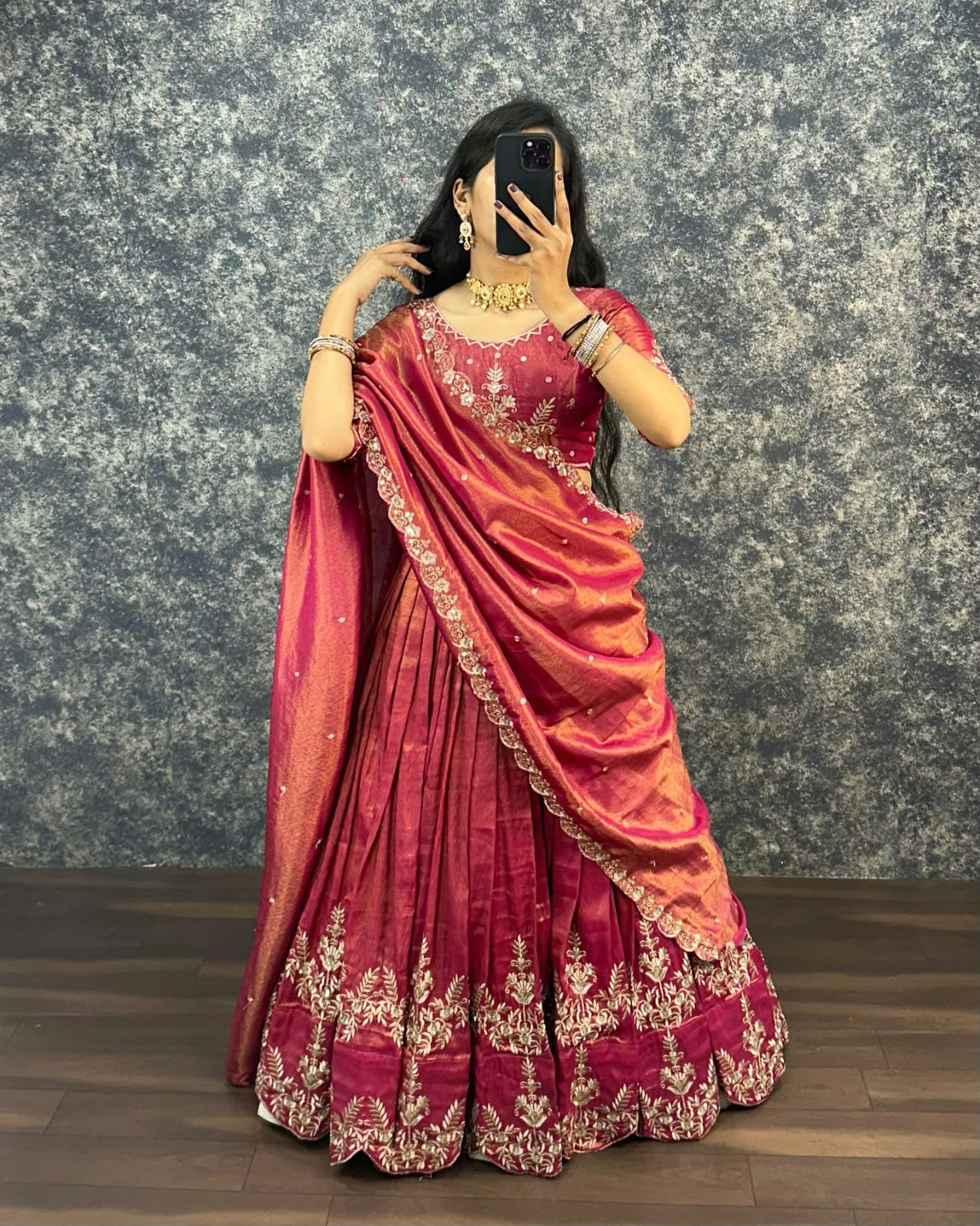 South Tissue Embroidery & Sequence Work Lehenga Choli Set with Dupatta