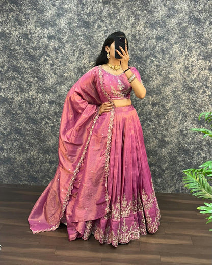 South Tissue Embroidery & Sequence Work Lehenga Choli Set with Dupatta