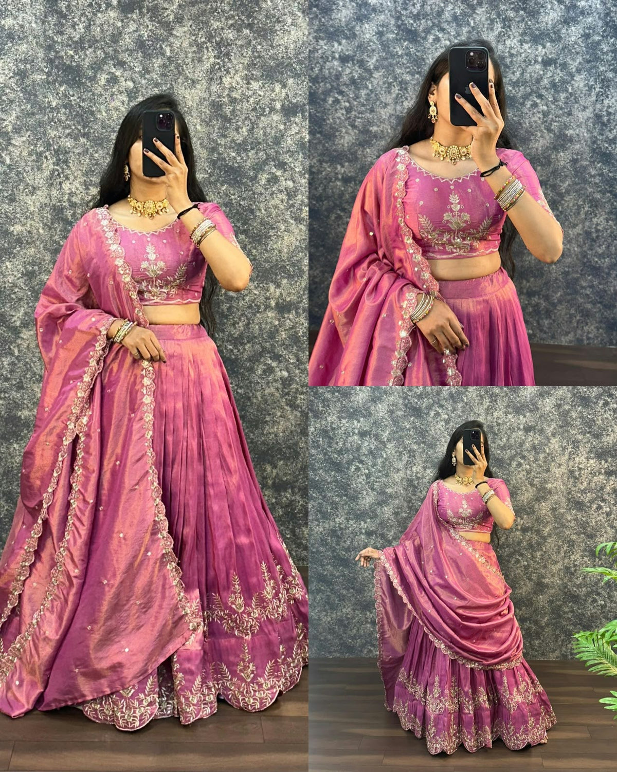 South Tissue Embroidery & Sequence Work Lehenga Choli Set with Dupatta