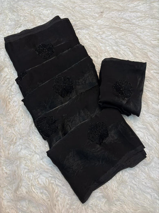 Space Fancy Silk Saree with Beads work & Viscose Thread Embroidered Butti Work