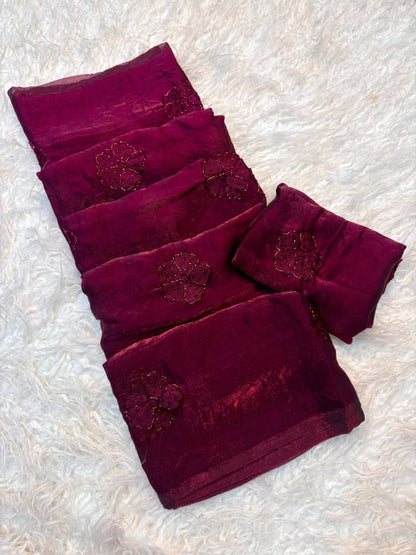 Space Fancy Silk Saree with Beads work & Viscose Thread Embroidered Butti Work