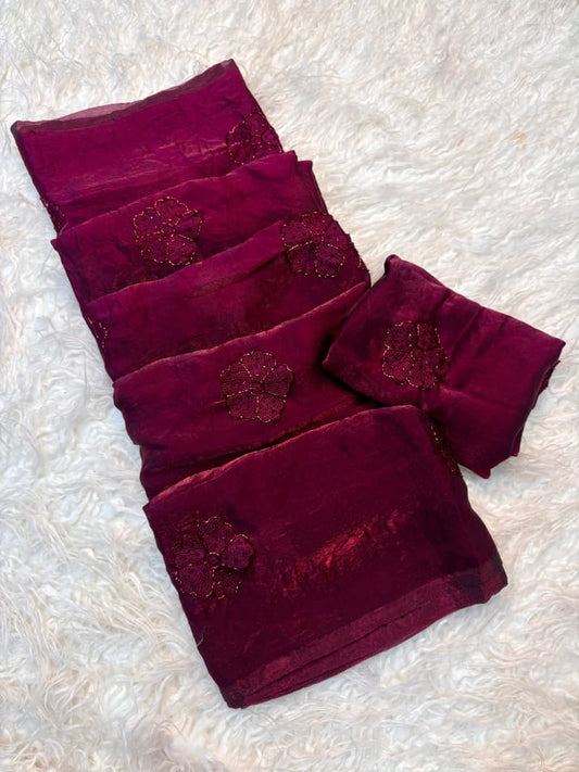 Space Fancy Silk Saree with Beads work & Viscose Thread Embroidered Butti Work