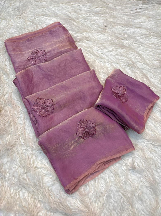 Space Fancy Silk Saree with Beads work & Viscose Thread Embroidered Butti Work