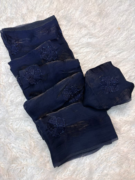 Space Fancy Silk Saree with Beads work & Viscose Thread Embroidered Butti Work