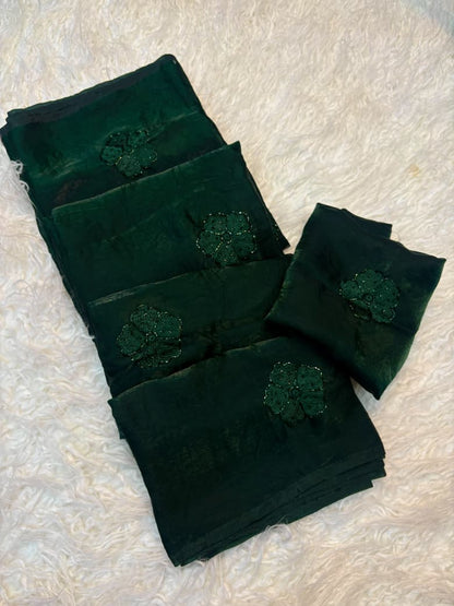 Space Fancy Silk Saree with Beads work & Viscose Thread Embroidered Butti Work