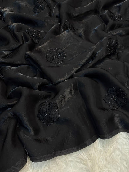 Space Fancy Silk Saree with Beads work & Viscose Thread Embroidered Butti Work