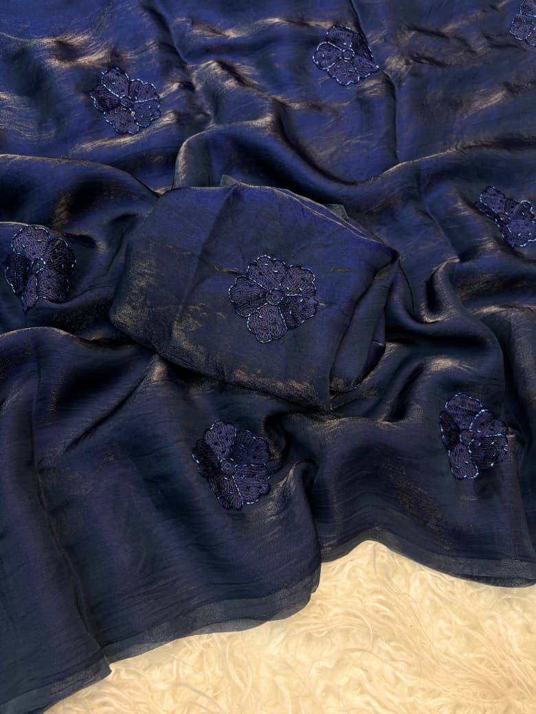 Space Fancy Silk Saree with Beads work & Viscose Thread Embroidered Butti Work