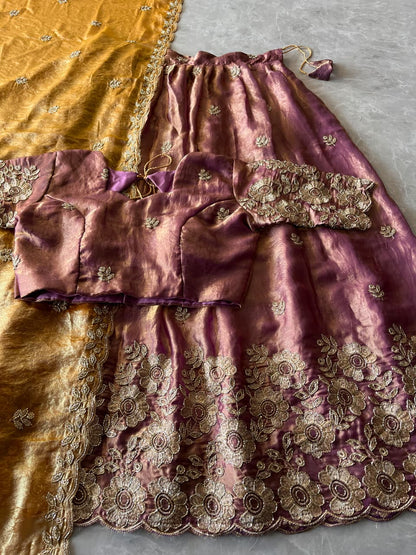 Space Silk Embroidered Stitched Lehenga Choli Set with Scalloped Dupatta