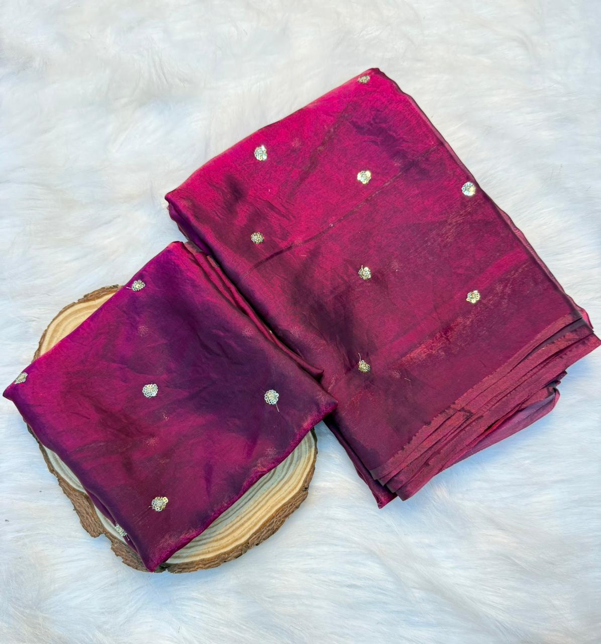 Space Silk Saree with Sequins Butti Work & Blouse