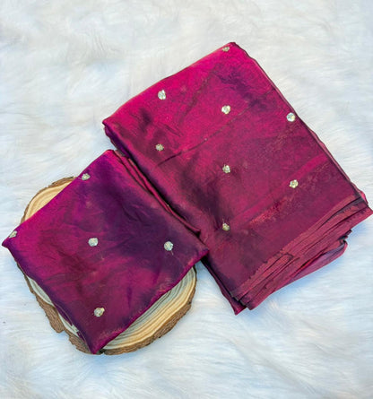 Space Silk Saree with Sequins Butti Work & Blouse