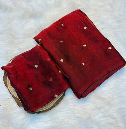 Space Silk Saree with Sequins Butti Work & Blouse