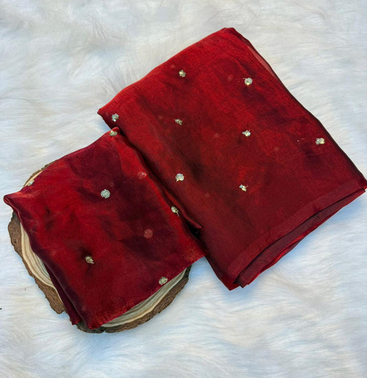 Space Silk Saree with Sequins Butti Work & Blouse