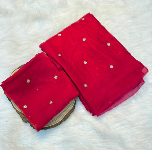 Space Silk Saree with Sequins Butti Work & Blouse