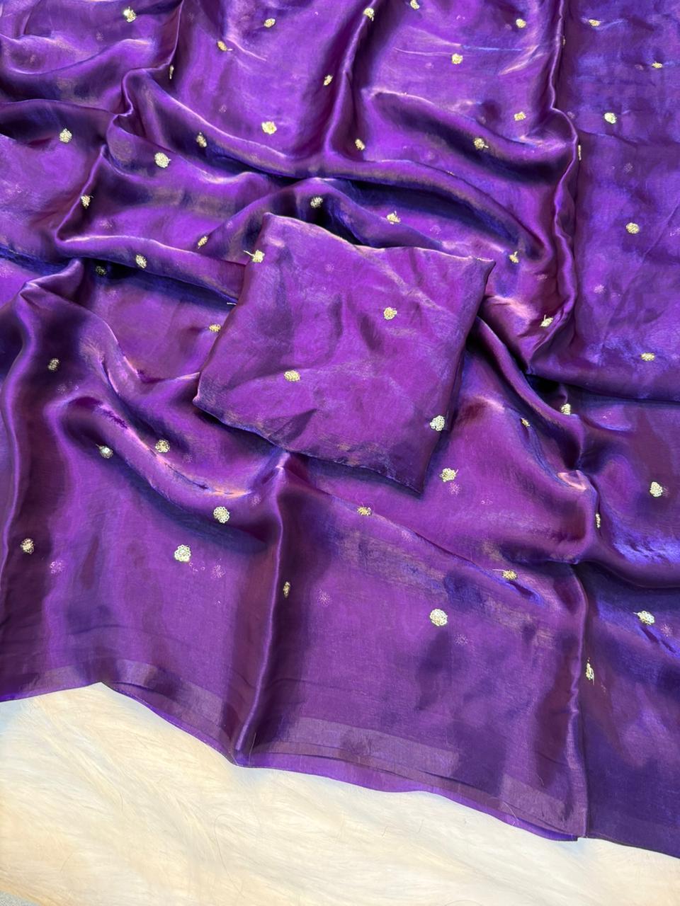 Space Silk Saree with Sequins Butti Work & Blouse