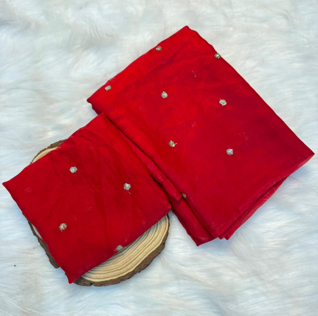 Space Silk Saree with Sequins Butti Work & Blouse