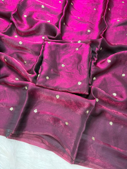 Space Silk Saree with Sequins Butti Work & Blouse
