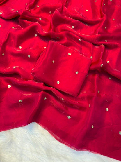 Space Silk Saree with Sequins Butti Work & Blouse