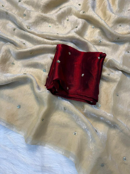 Space Silk Saree with Sequins Butti Work & Blouse