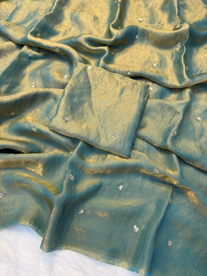 Space Silk Saree with Sequins Butti Work & Blouse