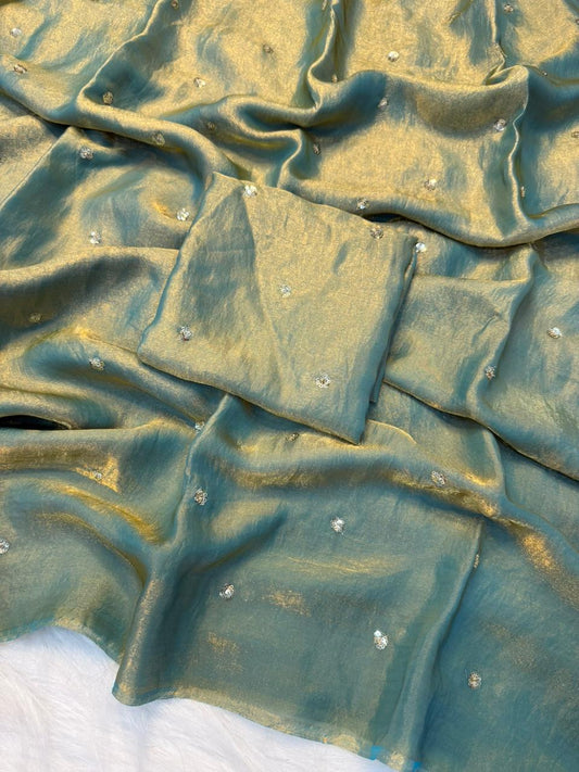 Space Silk Saree with Sequins Butti Work & Blouse