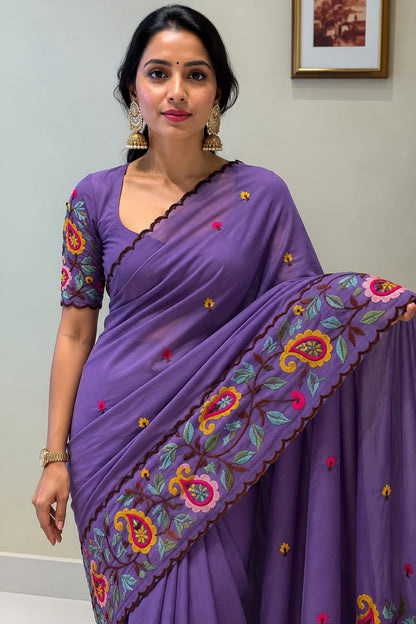Star Georgette Saree with Embroidered Work and Blouse Piece