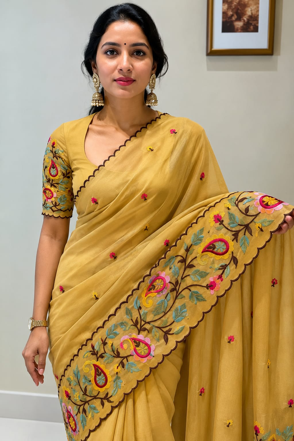 Star Georgette Saree with Embroidered Work and Blouse Piece