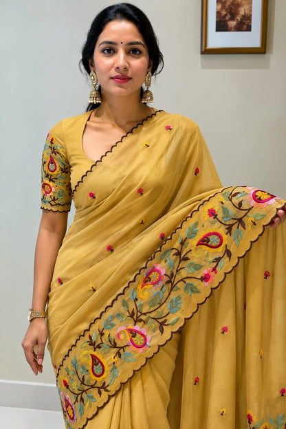 Star Georgette Saree with Embroidered Work and Blouse Piece