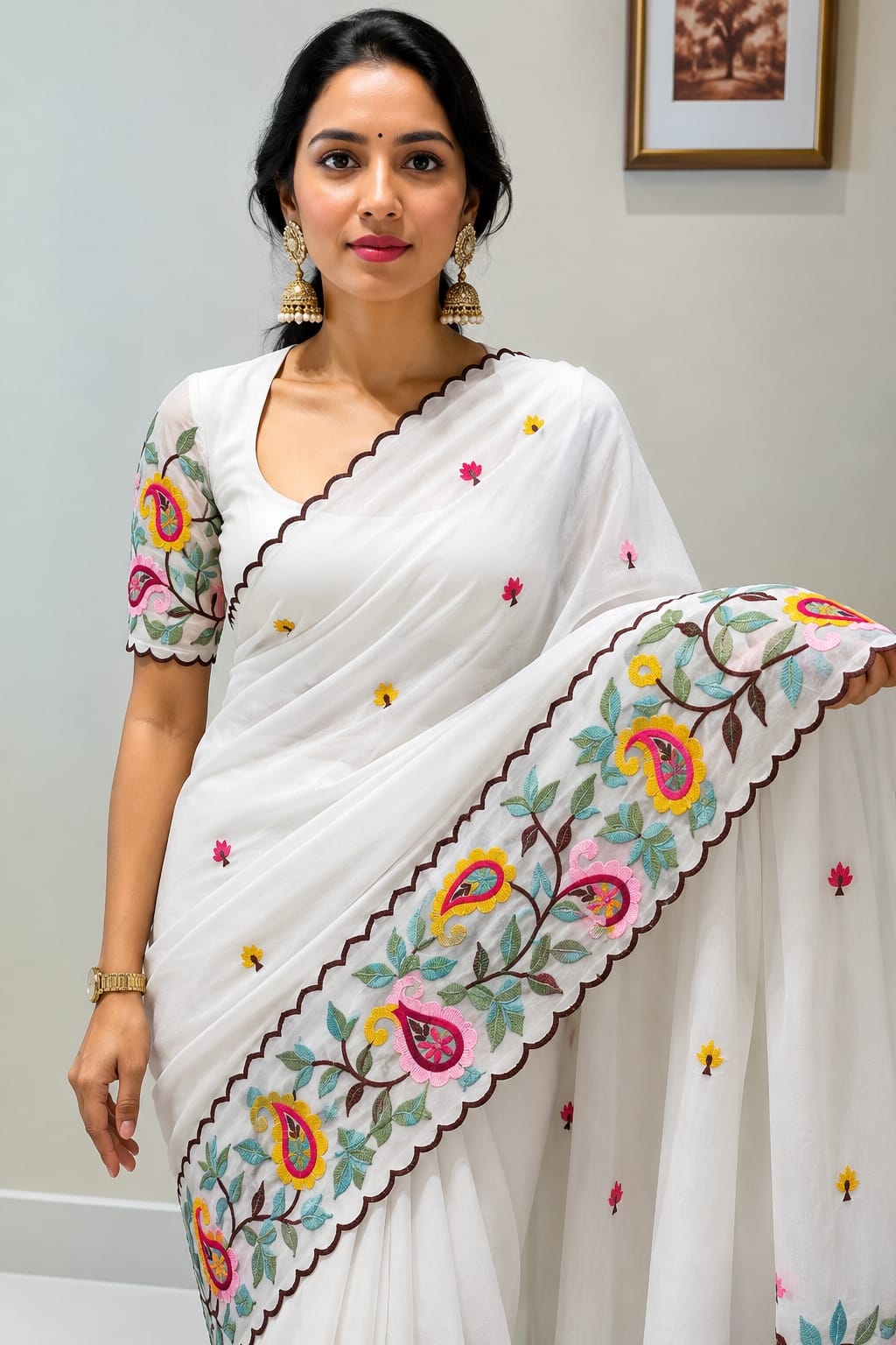 Star Georgette Saree with Embroidered Work and Blouse Piece