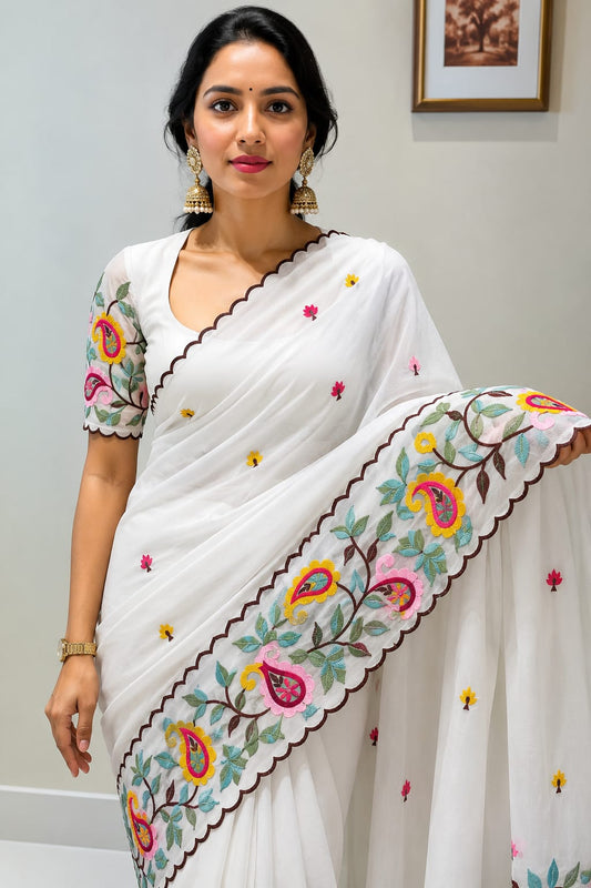 Star Georgette Saree with Embroidered Work and Blouse Piece