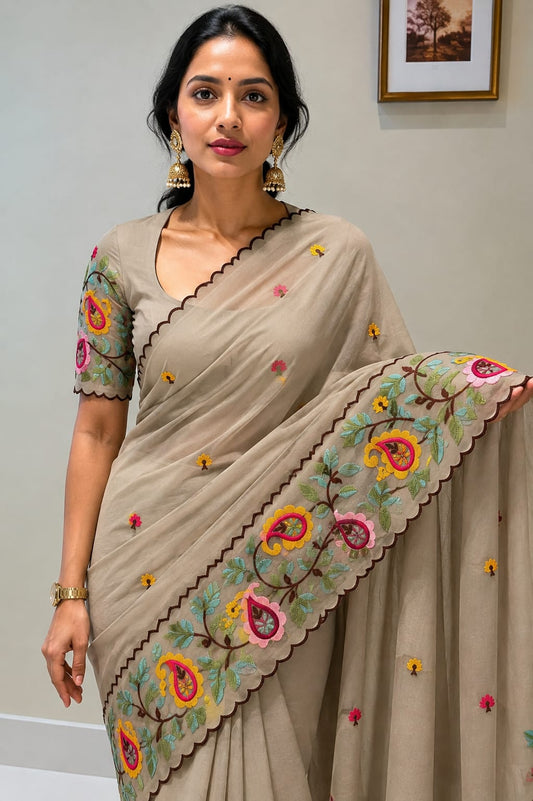 Star Georgette Saree with Embroidered Work and Blouse Piece