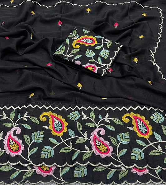 Star Georgette Saree with Embroidered Work and Blouse Piece