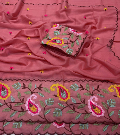 Star Georgette Saree with Embroidered Work and Blouse Piece