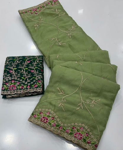 Star Georgette Saree with Embroidery & Running Blouse