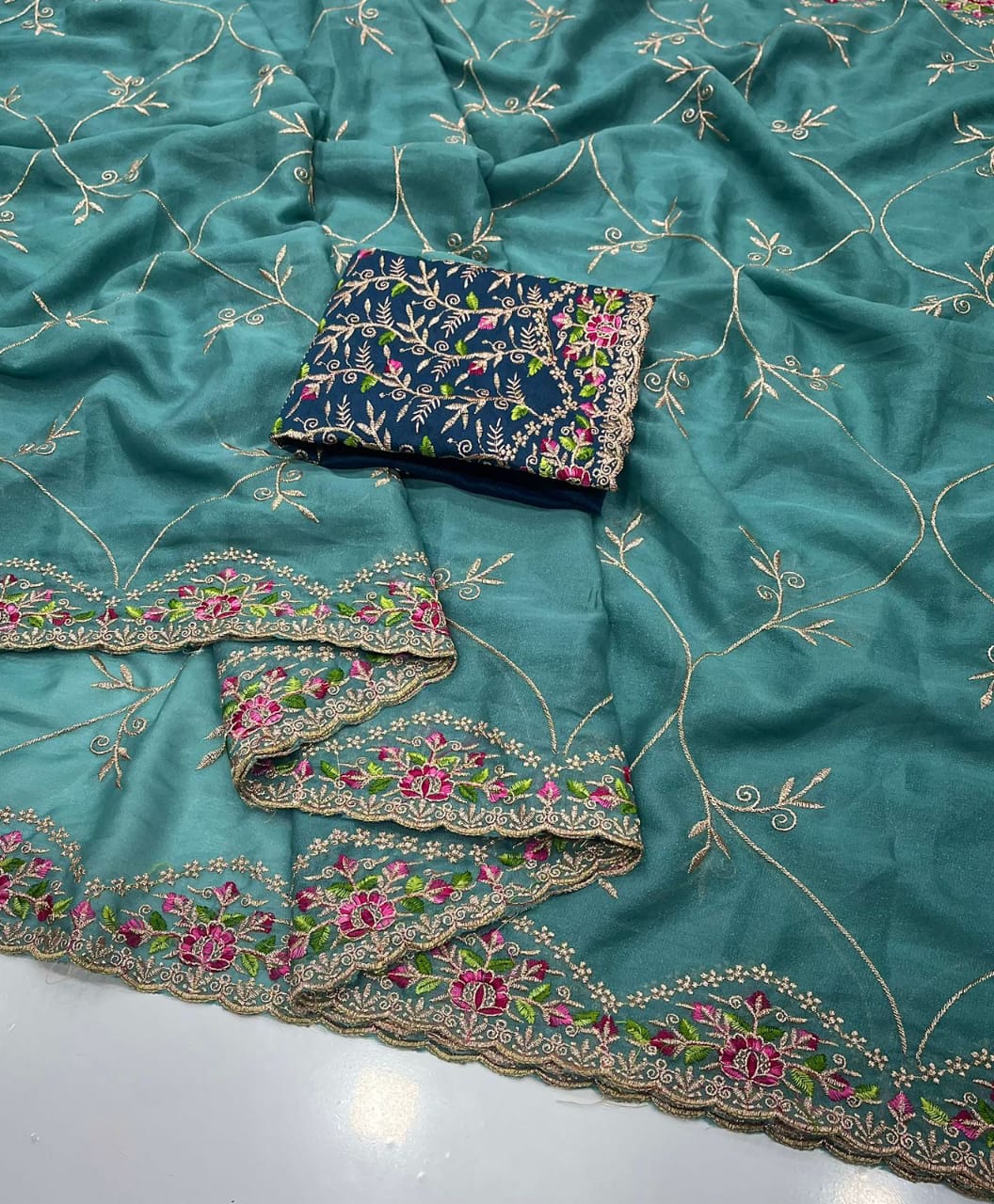 Star Georgette Saree with Embroidery & Running Blouse