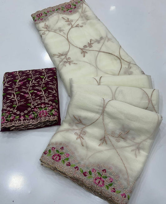 Star Georgette Saree with Embroidery & Running Blouse