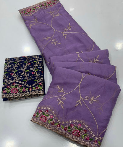 Star Georgette Saree with Embroidery & Running Blouse