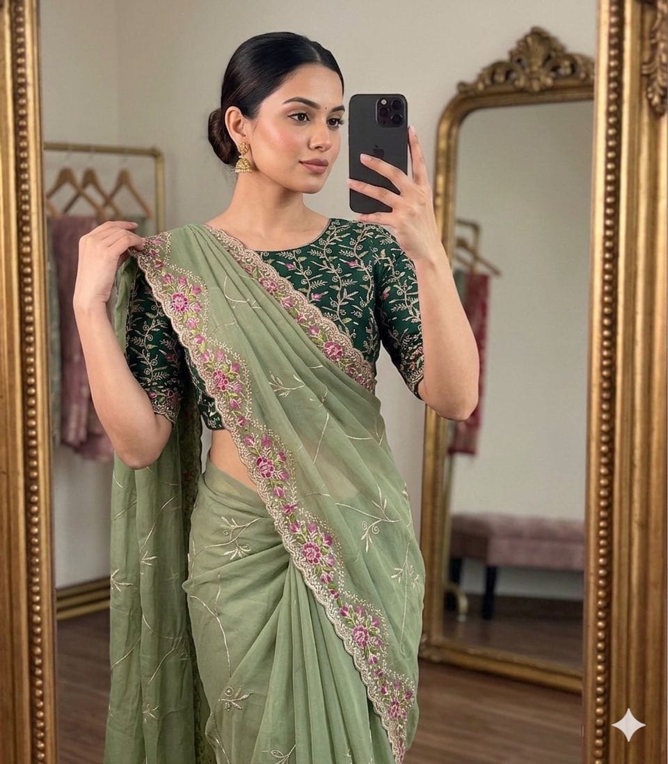 Star Georgette Saree with Embroidery & Running Blouse