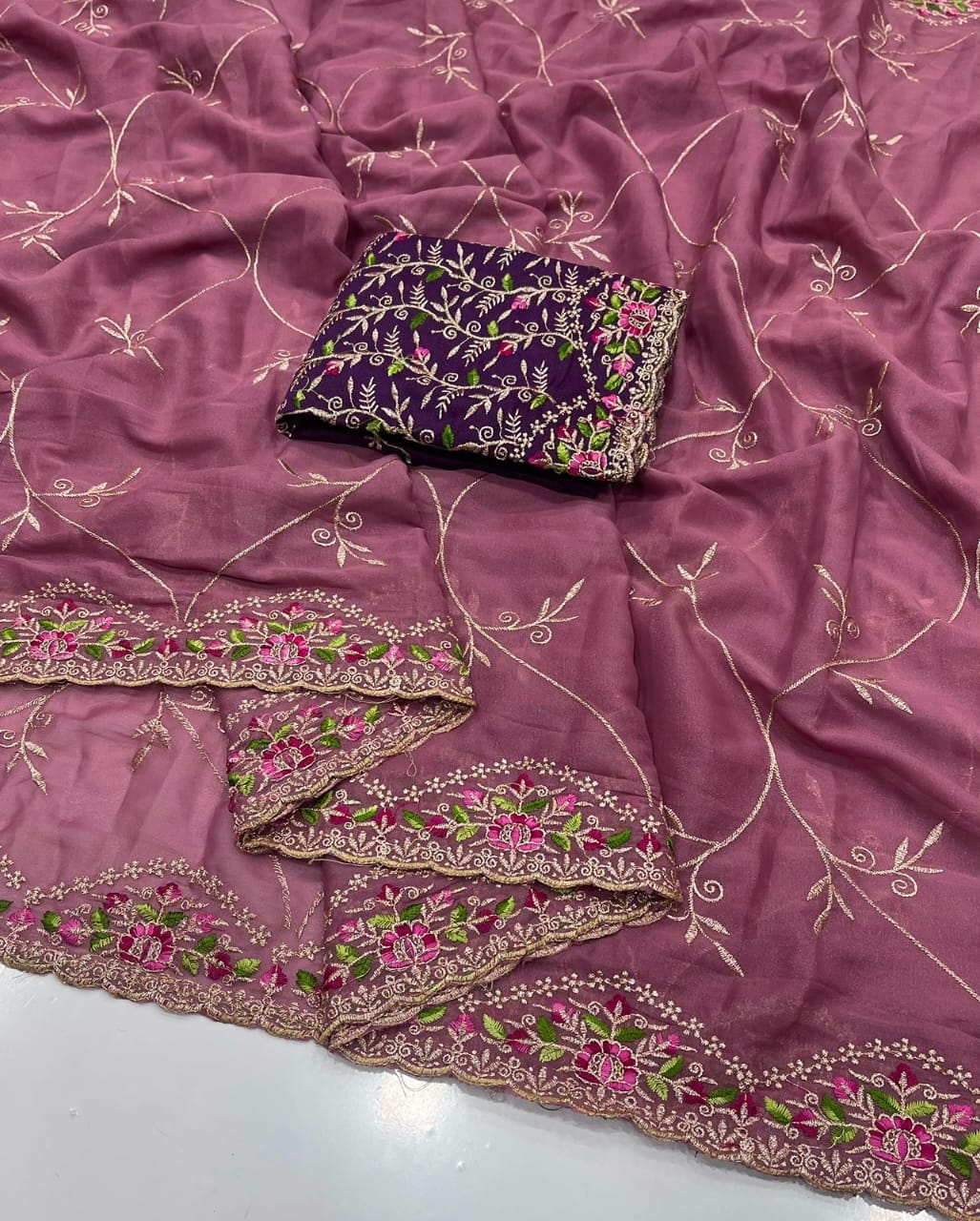 Star Georgette Saree with Embroidery & Running Blouse