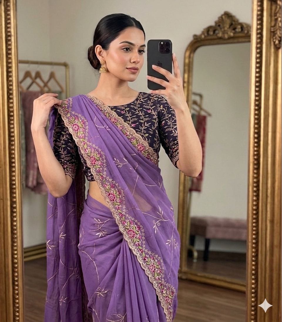 Star Georgette Saree with Embroidery & Running Blouse